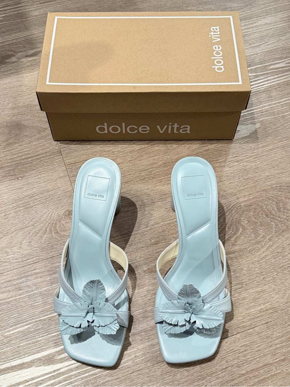 Dolce Vita Powder Blue Floral Leather Slide Mules